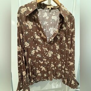 Michael Kors, long sleeve, brown Silk shirt